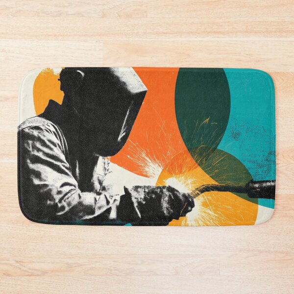 Item preview, Welding Art Print — Welder Silhouette with Sparks & Retro Shapes designed and sold by ArgentoArt.