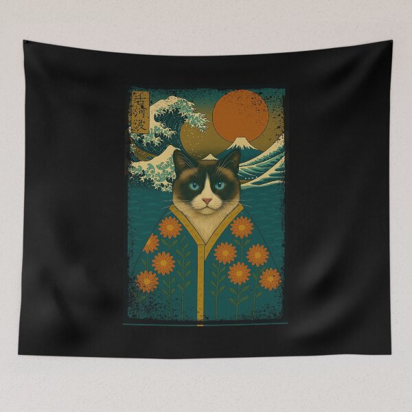 Item preview, Snowshoe Cat Japanese Kanagawa Wave Kimono Cat Mom Dad Kids designed and sold by FurryHavenPH.