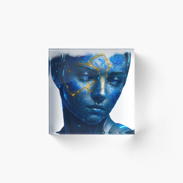 Cyborg Bloom – Futuristic Floral Robot Portrait Ship of Sirens Art by iServalan  Acrylic Block