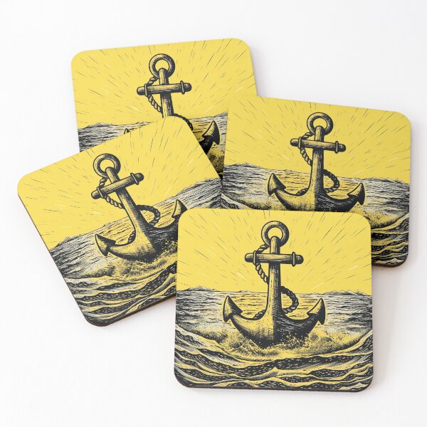 Item preview, DRAWING OF A YELLOW ANCHOR AT SEA designed and sold by infinitearte.