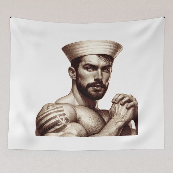 Item preview, 1950s Vintage Gay Sailor "Storm " San Francisco Tom of Finland Tribute Gay Pride Graphic Design designed and sold by ItsAKinkThing.