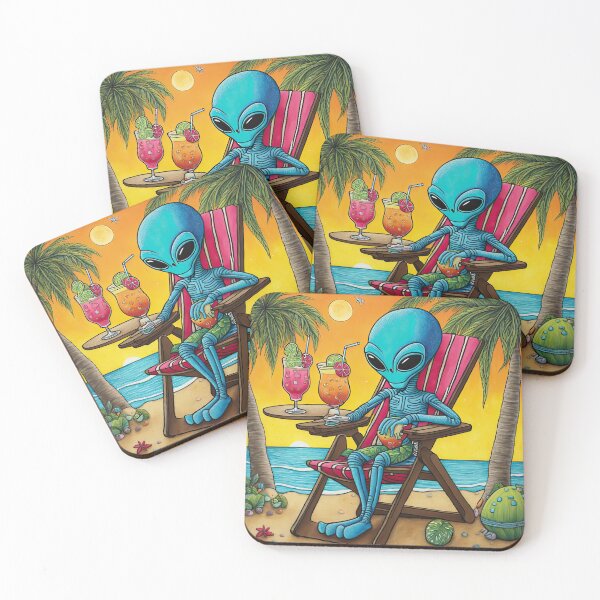 Item preview, Alien on a tropical beach drinking a cocktail designed and sold by Colin Bentham.