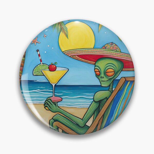 Artikelvorschau, Außerirdischer an einem tropischen Strand, der einen Cocktail trinkt entworfen und verkauft von Colin Bentham.