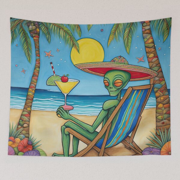 Item preview, Alien on a tropical beach drinking a cocktail designed and sold by Colin Bentham.