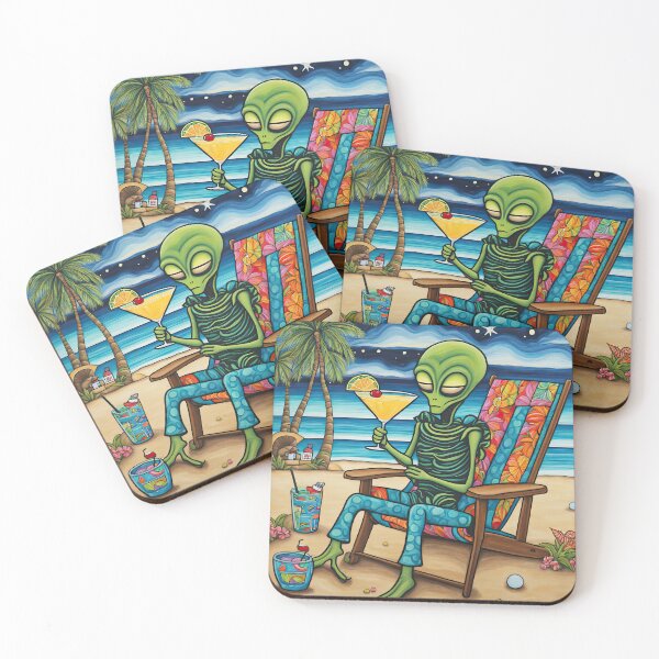 Item preview, Alien on a tropical beach drinking a cocktail designed and sold by Colin Bentham.