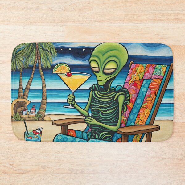 Item preview, Alien on a tropical beach drinking a cocktail designed and sold by Colin Bentham.