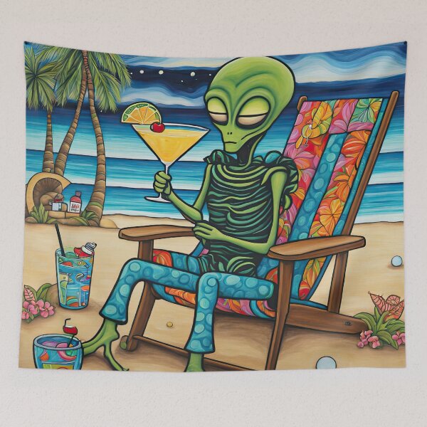 Item preview, Alien on a tropical beach drinking a cocktail designed and sold by Colin Bentham.