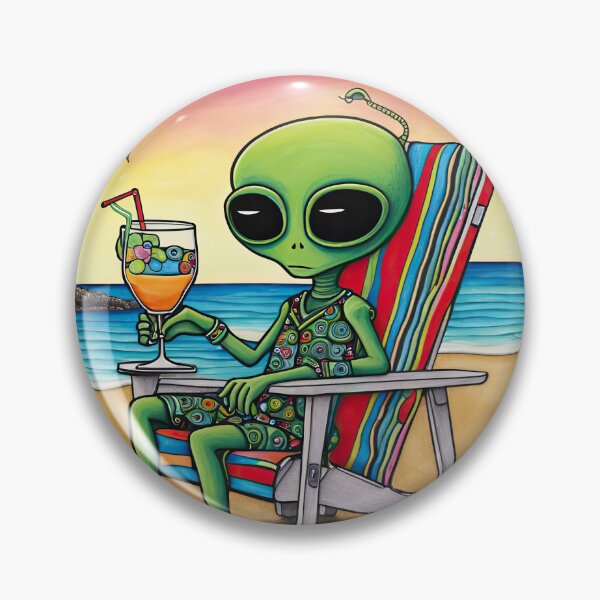 Artikelvorschau, Außerirdischer an einem tropischen Strand, der einen Cocktail trinkt entworfen und verkauft von Colin Bentham.