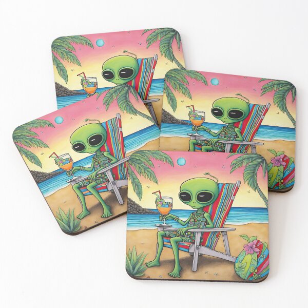 Item preview, Alien on a tropical beach drinking a cocktail designed and sold by Colin Bentham.
