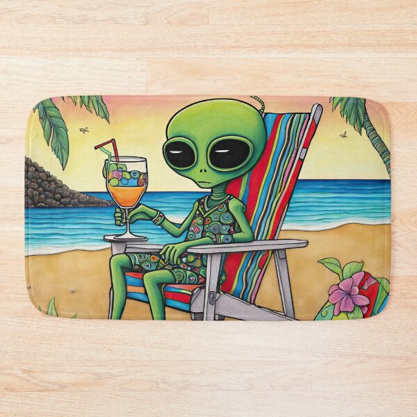 Item preview, Alien on a tropical beach drinking a cocktail designed and sold by Colin Bentham.