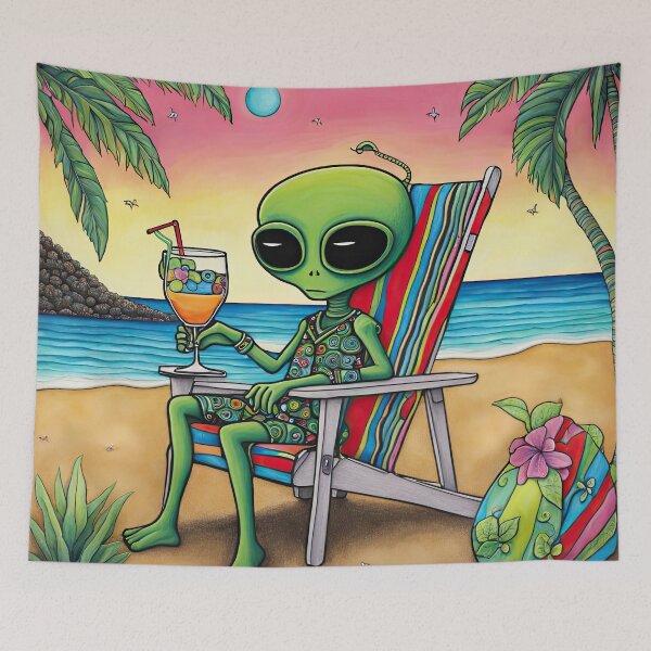 Item preview, Alien on a tropical beach drinking a cocktail designed and sold by Colin Bentham.