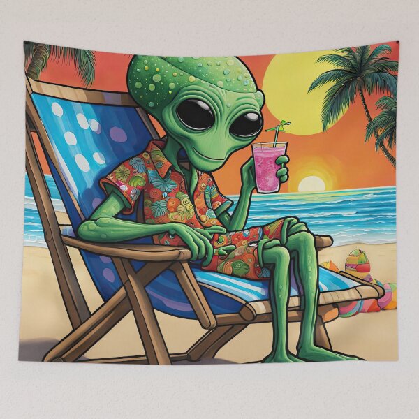 Item preview, Alien on a tropical beach drinking a cocktail designed and sold by Colin Bentham.