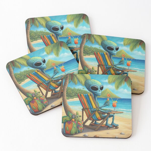 Item preview, Alien on a tropical beach drinking a cocktail designed and sold by Colin Bentham.
