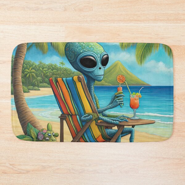 Item preview, Alien on a tropical beach drinking a cocktail designed and sold by Colin Bentham.
