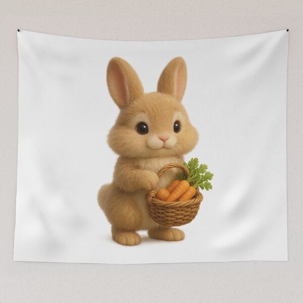 Item preview, Cute Fluffy Bunny with Carrot Basket - Kawaii Cottagecore Rabbit Design designed and sold by Moons Studio.