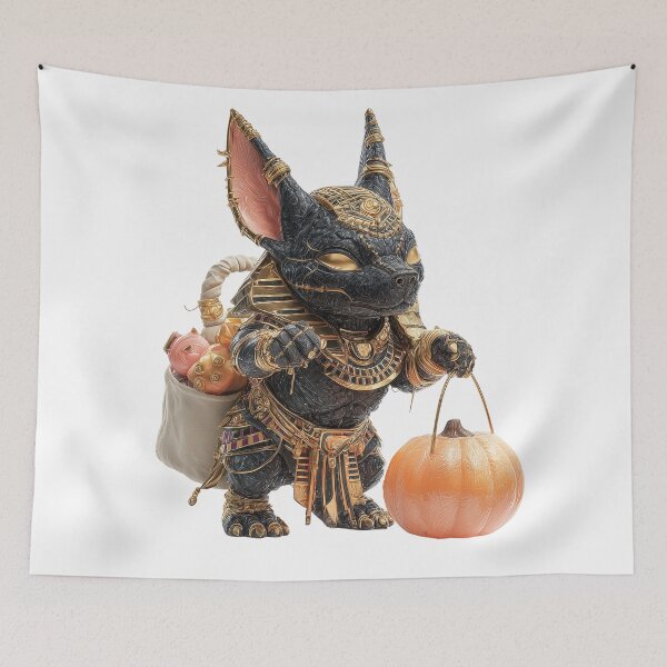 Item preview, Anubis Chibi – Cute Egyptian God of Death Holding Pumpkin | Mythical Kawaii Illustration designed and sold by GoldenChiArt.