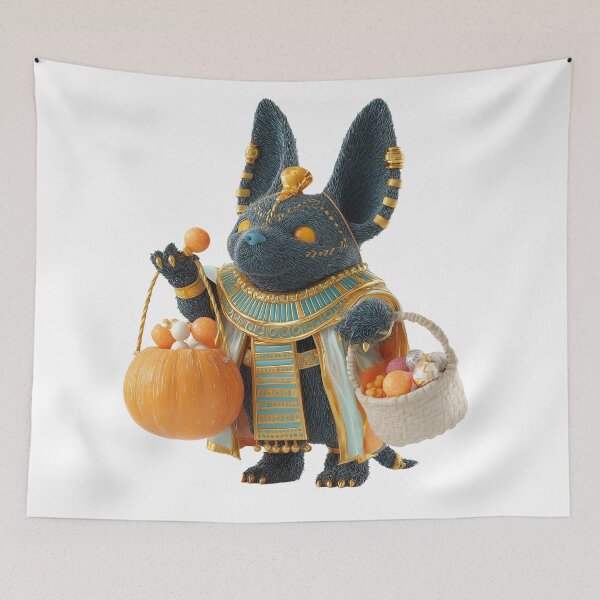 Item preview, Anubis Chibi – Cute Egyptian God of Death Holding Pumpkin | Mythical Kawaii Illustration designed and sold by GoldenChiArt.