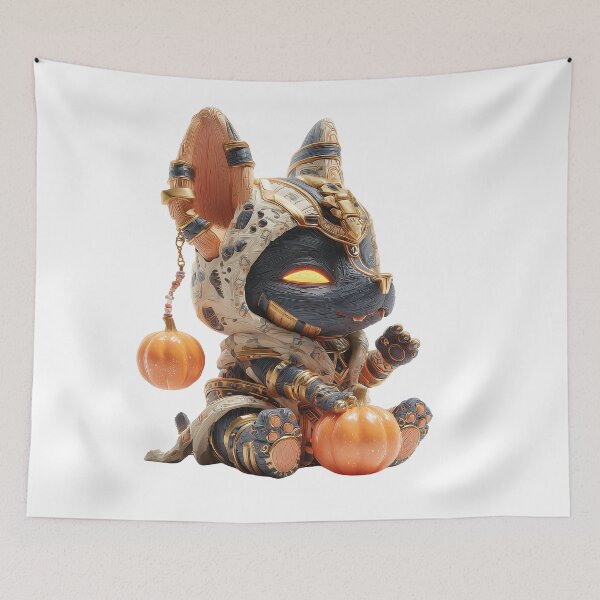 Item preview, Anubis Chibi – Cute Egyptian God of Death Holding Pumpkin | Mythical Kawaii Illustration designed and sold by GoldenChiArt.
