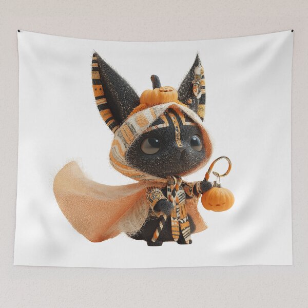 Item preview, Anubis Chibi – Cute Egyptian God of Death Holding Pumpkin | Mythical Kawaii Illustration designed and sold by GoldenChiArt.