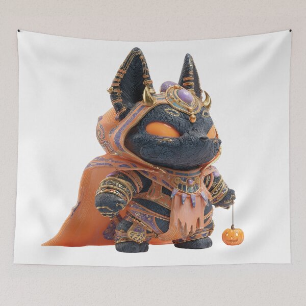 Item preview, Anubis Chibi – Cute Egyptian God of Death Holding Pumpkin | Mythical Kawaii Illustration designed and sold by GoldenChiArt.