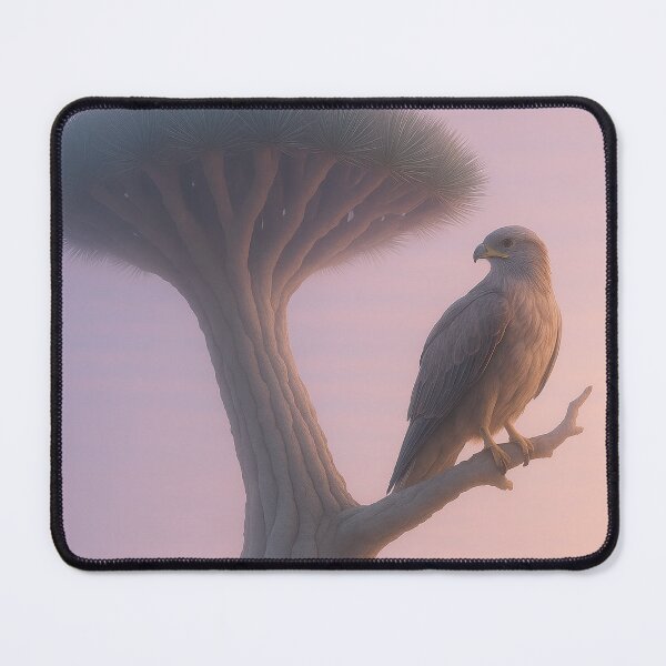 Item preview, Buzzard on branch with dragon tree in mystical morning mist designed and sold by BreakingWorse.