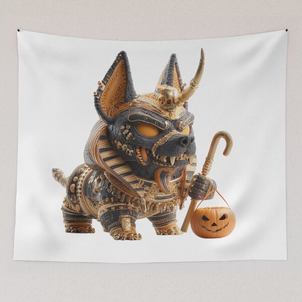 Item preview, Anubis Chibi – Cute Egyptian God of Death Holding Pumpkin | Mythical Kawaii Illustration designed and sold by GoldenChiArt.