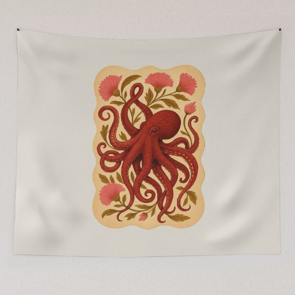 Item preview, Crimson Chinoiserie Octopus designed and sold by Piralez.