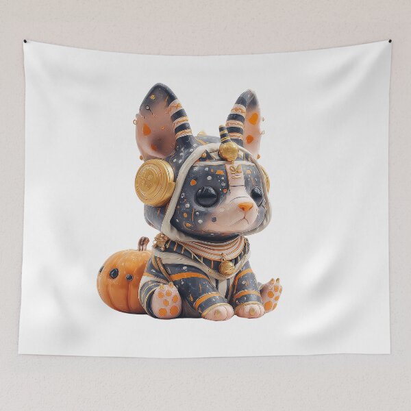 Item preview, Anubis Chibi – Cute Egyptian God of Death Holding Pumpkin | Mythical Kawaii Illustration designed and sold by GoldenChiArt.