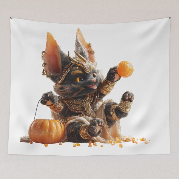 Item preview, Anubis Chibi – Cute Egyptian God of Death Holding Pumpkin | Mythical Kawaii Illustration designed and sold by GoldenChiArt.