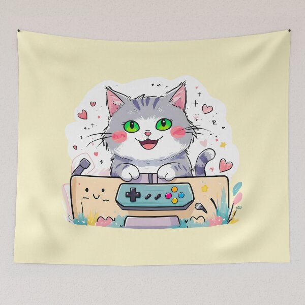 Item preview, Kawaii Gamer Cat with Controller-1 designed and sold by SamartkitDesign.