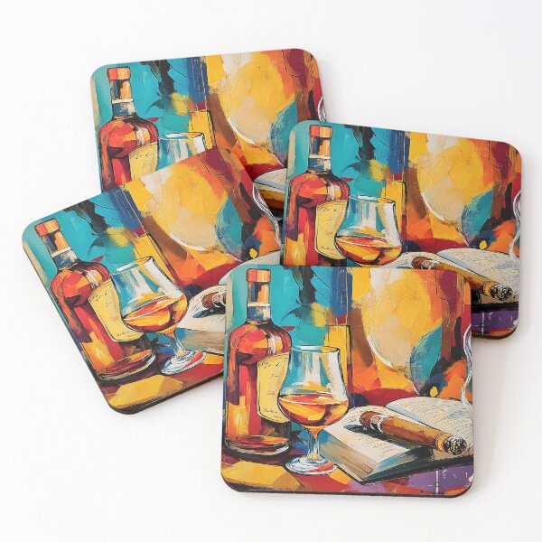 Item preview, Indulge in Reflection - A Vibrant Abstract Celebration of Whiskey, Cigar, Book and Luxurious Leisure designed and sold by OlfactoART Studio.