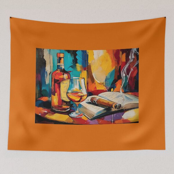 Item preview, Indulge in Reflection - A Vibrant Abstract Celebration of Whiskey, Cigar, Book and Luxurious Leisure designed and sold by OlfactoART Studio.