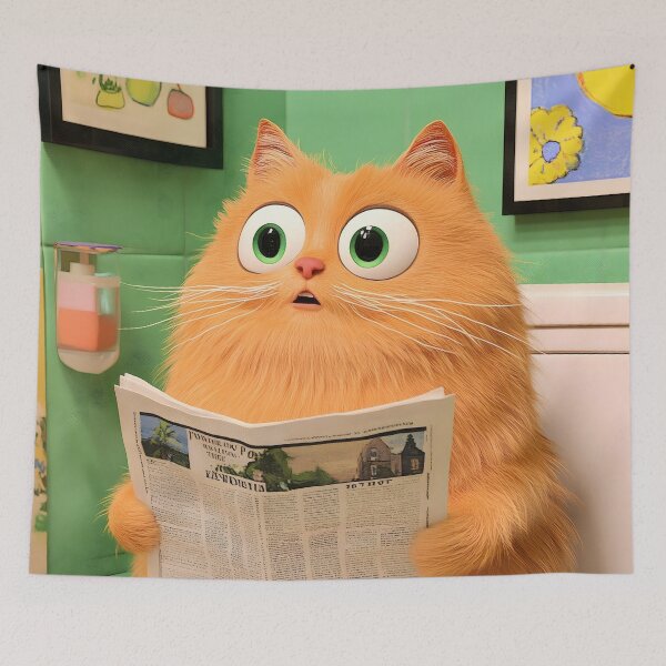 Item preview, Norwegian Forest Cat Reading Newspaper Bathroom Surprise Moment designed and sold by CarlosBender.