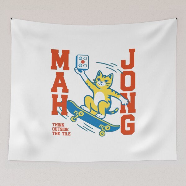 Item preview, Mahjong Cat Skateboard  Gift for Mahjong Player Funny Skater Cat Lover Tee Retro Chinese Tile Game Cute Kawaii Outfit Matching designed and sold by MotivaChic.