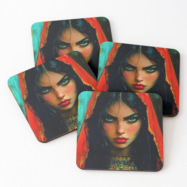 Item preview, Mystical Woman with Green Eyes and Red Veil designed and sold by Artessie.