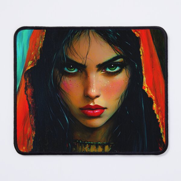 Item preview, Mystical Woman with Green Eyes and Red Veil designed and sold by Artessie.