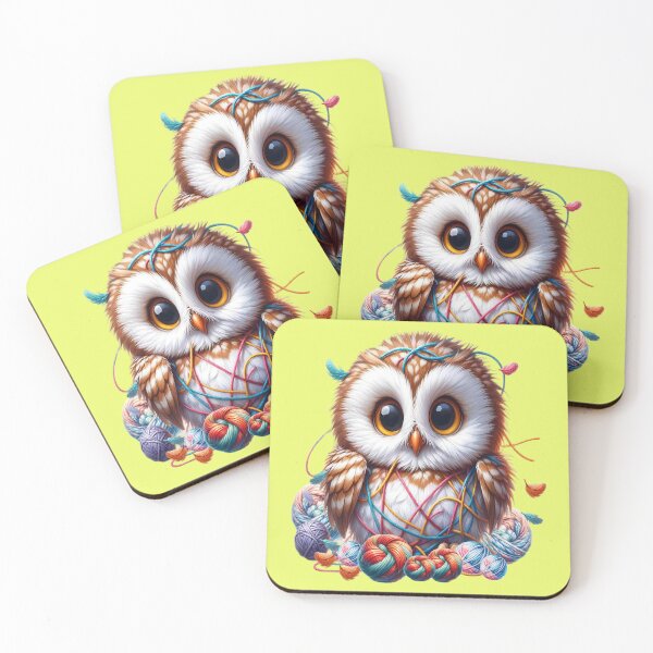 Item preview, cute little owl entangled in balls of wool designed and sold by LoneAngel.