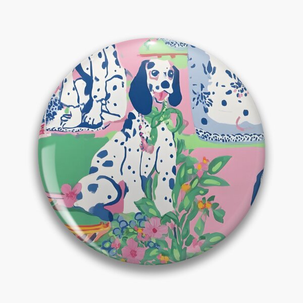 Item preview, Dogs in preppy pink chinoiserie garden with pagodas and ginger jars designed and sold by SophieClimaArt.