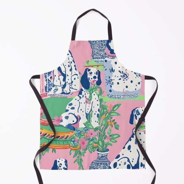Item preview, Dogs in preppy pink chinoiserie garden with pagodas and ginger jars designed and sold by SophieClimaArt.