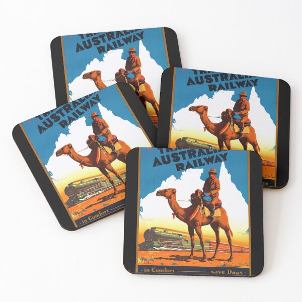 Item preview, Vintage Trans-Australian Railway Poster | Camel & Train | Historic Travel Art | Outback Adventure | Retro Australia Decor | Bold Colors designed and sold by artofuniverse.