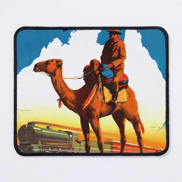 Item preview, Vintage Trans-Australian Railway Poster | Camel & Train | Historic Travel Art | Outback Adventure | Retro Australia Decor | Bold Colors designed and sold by artofuniverse.
