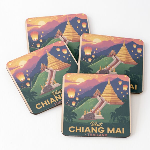 Item preview, Chiang Mai Retro Travel Poster – Wat Phra That Doi Suthep, Thailand Wall Art designed and sold by Timeless Design.