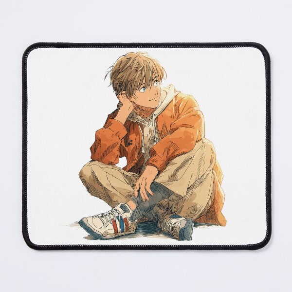 Item preview, Pensive sitting boy in orange hoodie designed and sold by Bab00n-.