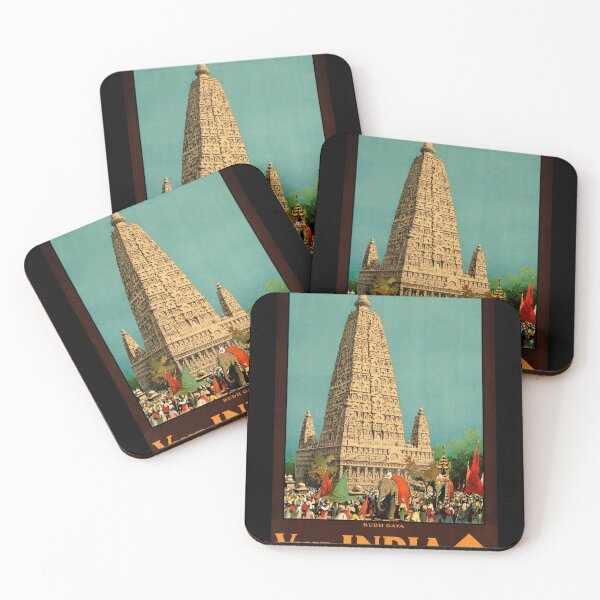 Item preview, Vintage Indian Railways Poster | Mahabodhi Temple Bodh Gaya | Colorful Travel Art Print | Historic Buddhist Pilgrimage Decor designed and sold by artofuniverse.