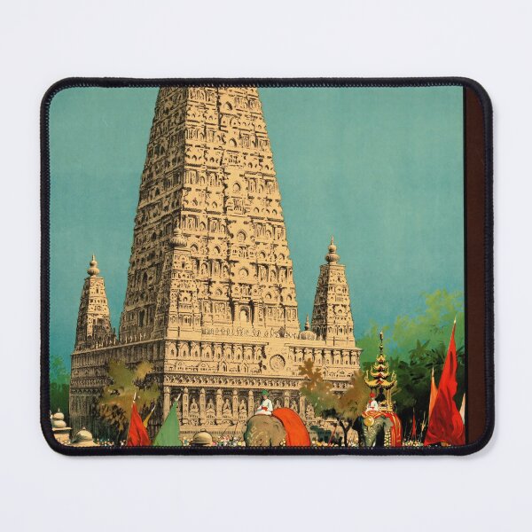 Item preview, Vintage Indian Railways Poster | Mahabodhi Temple Bodh Gaya | Colorful Travel Art Print | Historic Buddhist Pilgrimage Decor designed and sold by artofuniverse.
