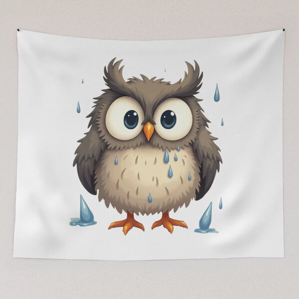 Item preview, “Shocked Wet Owl – Feather Puff Edition” designed and sold by Bareradesigns.