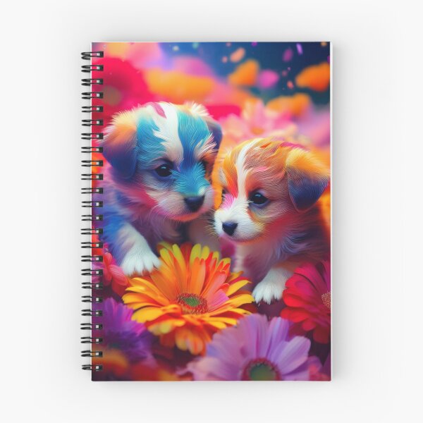 Item preview, Puppies in brightly colored flowers designed and sold by DogInk.