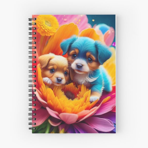 Item preview, Puppies in brightly colored flowers designed and sold by DogInk.