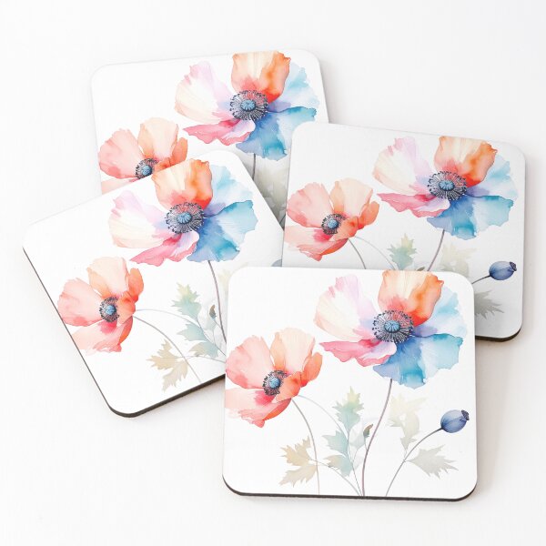 Item preview, Watercolor poppy flowers delicate pastel colors designed and sold by LiskoDesign.