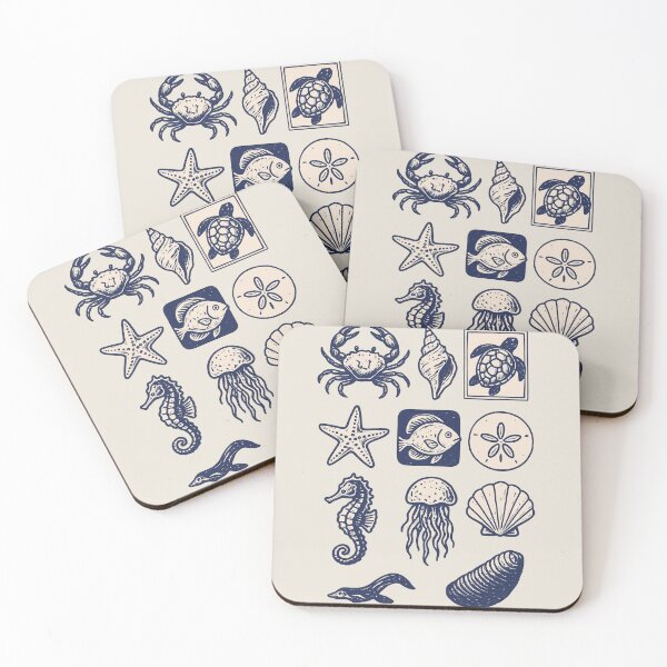 Item preview, Navy Blue Ocean Creatures Illustration Set - Marine Life Art designed and sold by Piralez.